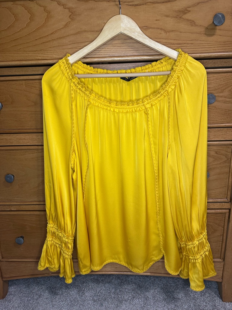 Kobi Halperin Sierra Golden Yellow Stretch Silk Blend Georgette Blouse Womens Xl